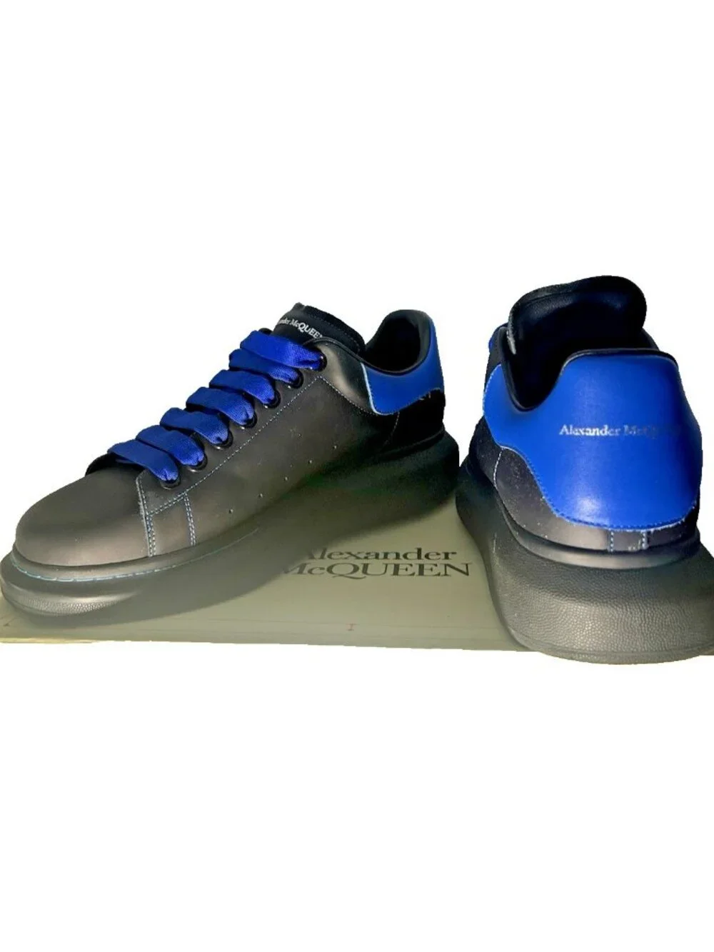 Alexander McQueen Oversized Sneaker Black Royal Blue Low Top Shoes Size 45 US 12